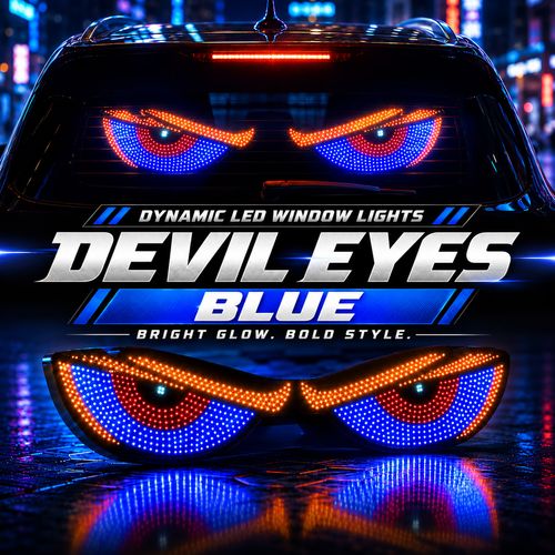 🔥 Give Your Ride Attitude! 👀 Dynamic LED Devil Eyes Pair | 11 Modes, 5V USB, One-Button Control & 4m Cable | Adhesive Window Decor for Parked Displays 🚘 Red + Amber + White | Blue