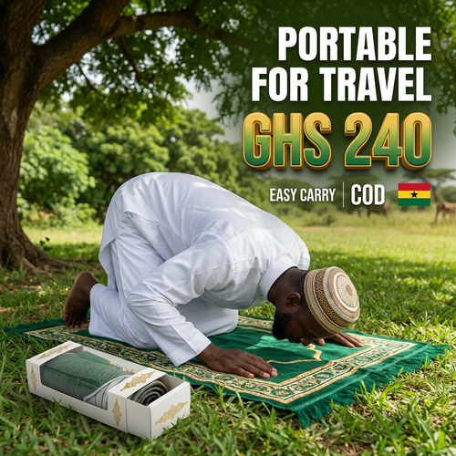 🇬🇭🔥 Ghana 🛏️ Premium Muslim Prayer Mat Set ✨🛏️ Beautiful 70x110cm rug ✨ With Tasbih beads 🌧️ Ideal for home, travel and daily prayer 💖 Luxury gift box 💨 Lightweight 🎒 Ideal for Eid, Ramadan and family 🌿