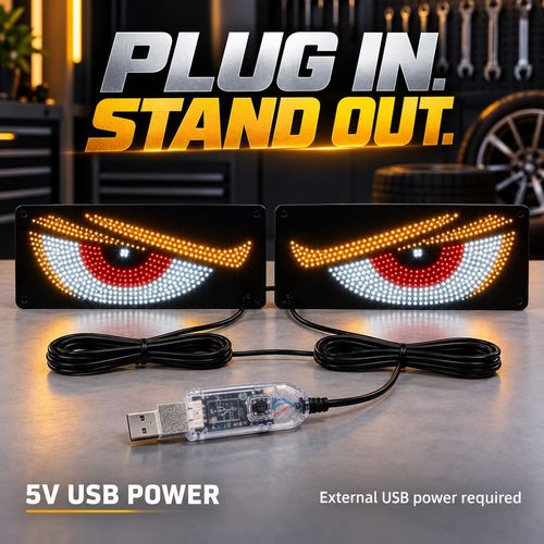 🔥 Give Your Ride Attitude! 👀 Dynamic LED Devil Eyes Pair | 11 Modes, 5V USB, One-Button Control & 4m Cable | Adhesive Window Decor for Parked Displays 🚘 Red + Amber + White | Blue