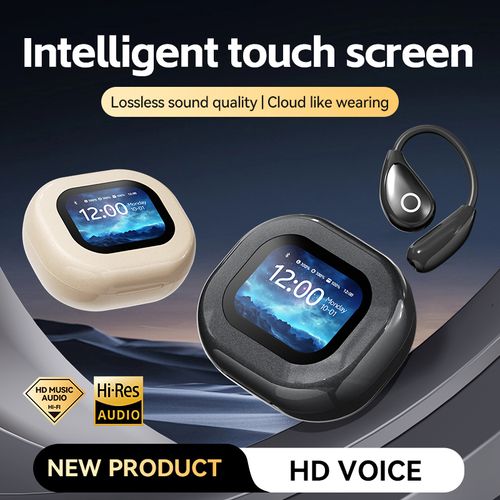 Open-Ear TWS Headphones with LCD Touch Screen, 60H Battery & Directional Sound (Bluetooth 5.4)