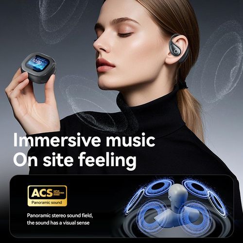 Open-Ear TWS Headphones with LCD Touch Screen, 60H Battery & Directional Sound (Bluetooth 5.4)