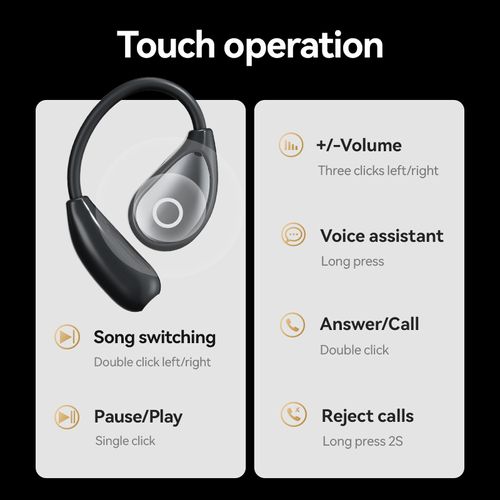 Open-Ear TWS Headphones with LCD Touch Screen, 60H Battery & Directional Sound (Bluetooth 5.4)