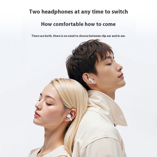 Dual earphones with transparent shells, clip-on style, semi-in-ear