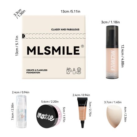 Foundation Liquid, Matte Loose Powder, Primer, Face Makeup 5-Piece Set, Beginner Makeup Kit