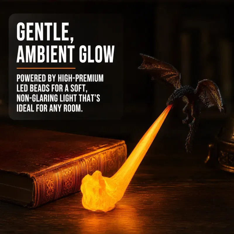 3D Printed Fire-Breathing Dragon Book Corner Light - Lightweight Luminous Magical Home Decor Ornament, Gothic Fantasy Figurine with Glowing Simulated Flame, Desktop Bookshelf Decor Gift for Book Lovers