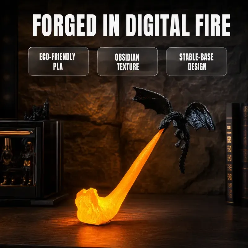 3D Printed Fire-Breathing Dragon Book Corner Light - Lightweight Luminous Magical Home Decor Ornament, Gothic Fantasy Figurine with Glowing Simulated Flame, Desktop Bookshelf Decor Gift for Book Lovers