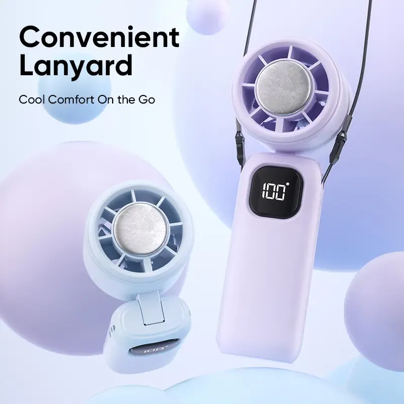 3-in-1 mini handheld fan, 199 levels of wind power and cooling function, compact and foldable 3-in-1 neck-table-handheld fan, pocket-sized design-This small fan is powered by a high-capacity 1800mAh battery