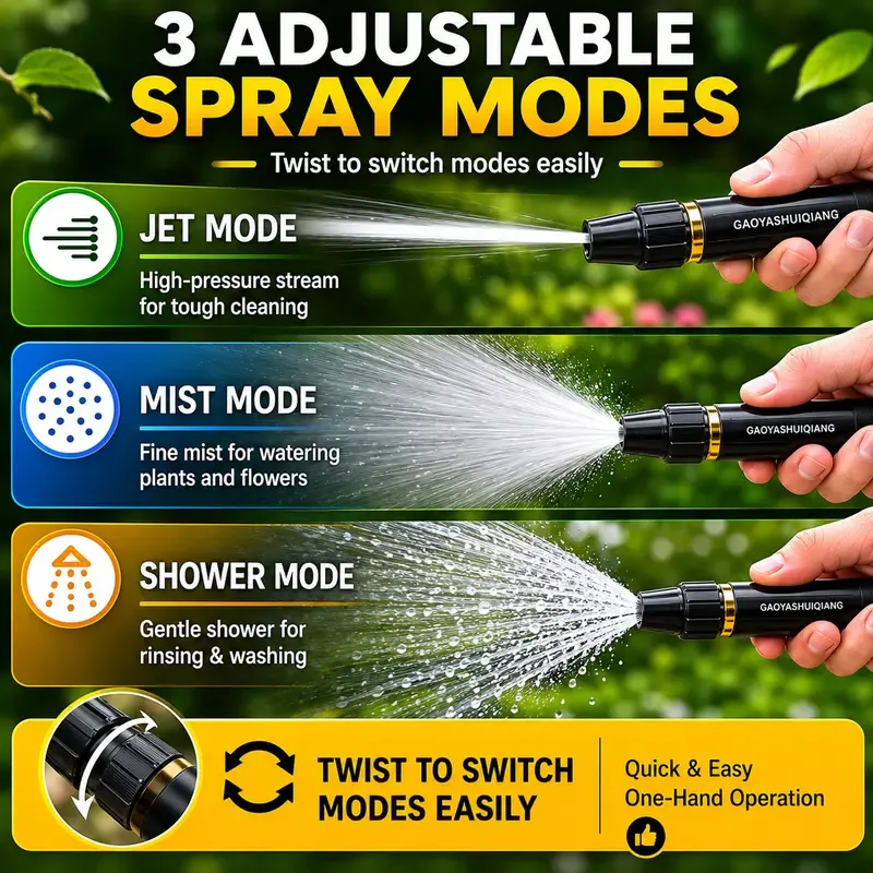 Heavy-Duty Metal Water Gun Nozzle 1-Pack, High-Pressure Car Wash Tool with 8 Adjustable Spray Patterns, Comfortable Thumb Flow Control, Universal Hose Connection for Outdoor Cleaning, Lawn Watering