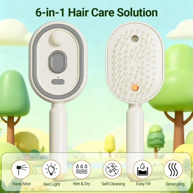 Electric spray air cushion massage comb, self-cleaning, anti-tangling, anti-static, with a hairbrush attachment, combined with essential oil atomizing aromatherapy, cares for hair, a gift for ladies, Scalp Brush, Anti tangle brushes