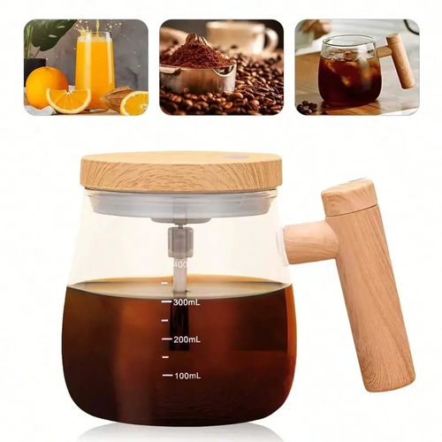 1pc Handheld Automatic Stirring Cup, Portable Coffee Stirring Cup, Electric Milkshake Mixer, Glass 400ml Coffee Stirring Cup, Tea Cup, Home Beverage Tool, Suitable For Restaurant Gym Park School Mixer Coffee Powder Mini Electric Stirrer