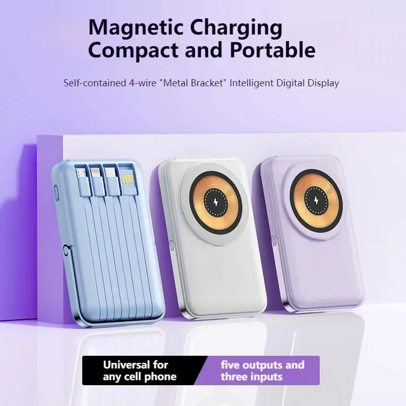 10000mAh Wireless Magnetic Power Bank, Fast Charging Power Bank with 4 Cables, External Battery Charger  Power Bank Type, Phone Accessories, Mobile Power Supply, Phone Battery Pack