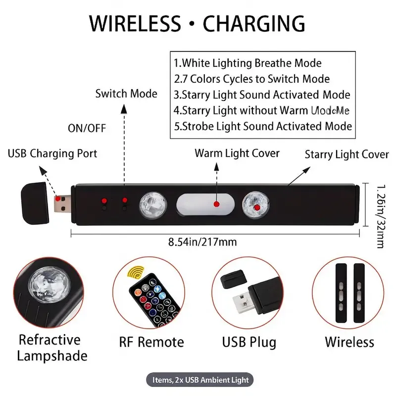 Starlight RGB Car Interior Lights (2-4PCS) - Wireless or Wired Music Sync LED Atmosphere Projector, Must-Have Car Aesthetic for Home & Party