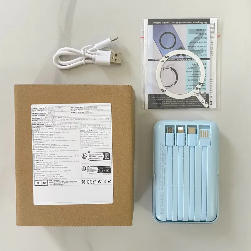10000mAh Wireless Magnetic Power Bank, Fast Charging Power Bank with 4 Cables, External Battery Charger  Power Bank Type, Phone Accessories, Mobile Power Supply, Phone Battery Pack