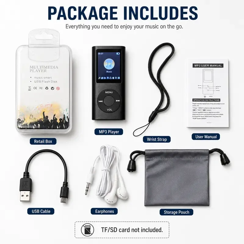 Compact Multi-Function MP3 Player - Portable Digital Audio Device with LCD Screen, No Built-In Memory (TF Card Not Included), Headphone Jack, Offline Playback, Audios Support, Headphones Compatible, Student Tools, Gifts for Adults Mens Gifts,familyfun
