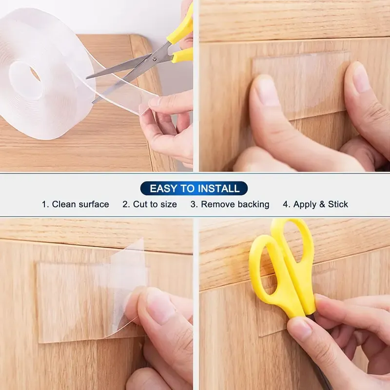 Nano Double Sided Tape Heavy Duty, 9.85FT Clear Reusable Adhesive Tape, Washable & Removable, No Residue Traceless Mounting Tape for Walls, Carpets, Posters, Pictures, Home & Office Use