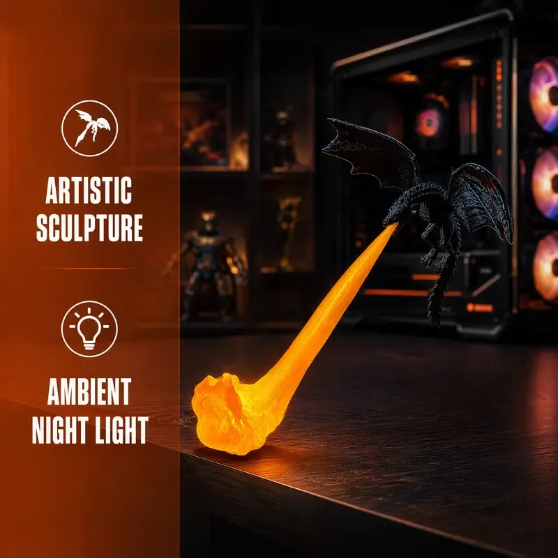 3D Printed Fire-Breathing Dragon Book Corner Light - Lightweight Luminous Magical Home Decor Ornament, Gothic Fantasy Figurine with Glowing Simulated Flame, Desktop Bookshelf Decor Gift for Book Lovers
