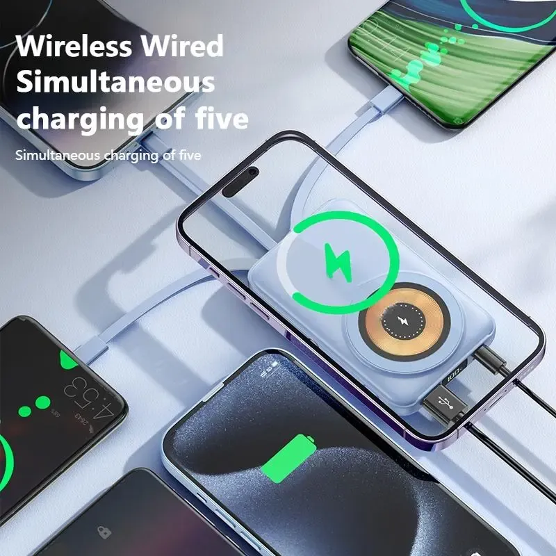 10000mAh Wireless Magnetic Power Bank, Fast Charging Power Bank with 4 Cables, External Battery Charger  Power Bank Type, Phone Accessories, Mobile Power Supply, Phone Battery Pack