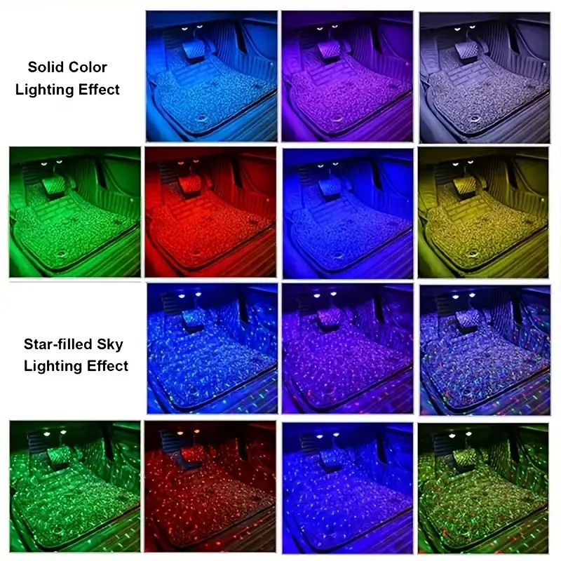 Starlight RGB Car Interior Lights (2-4PCS) - Wireless or Wired Music Sync LED Atmosphere Projector, Must-Have Car Aesthetic for Home & Party