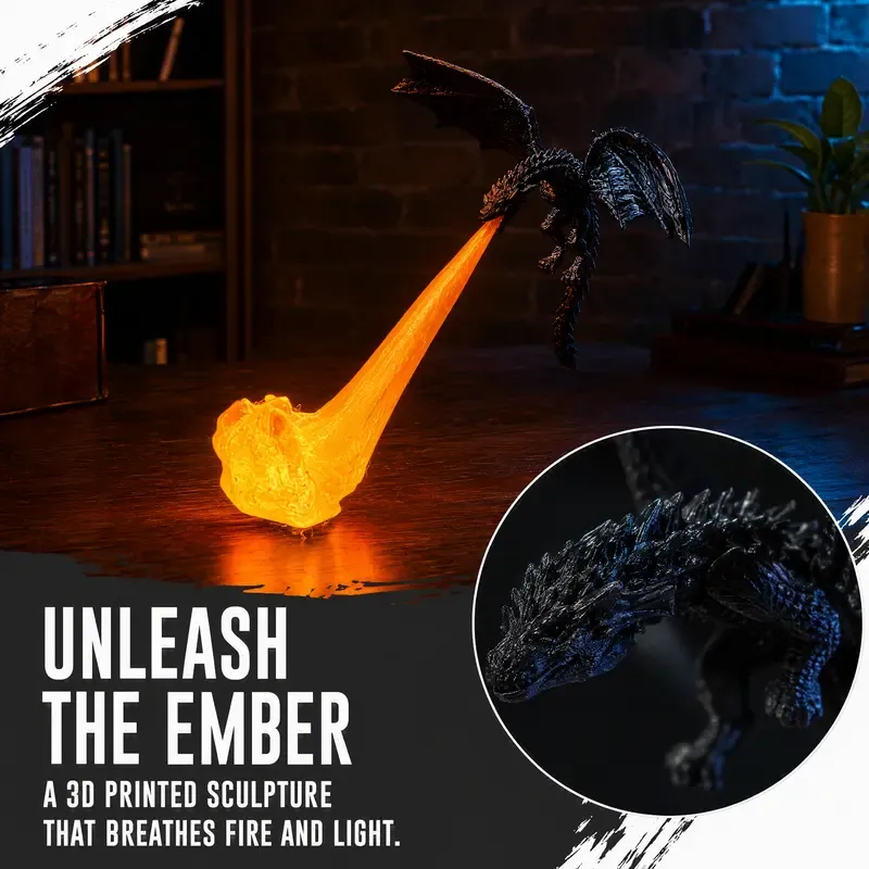 3D Printed Fire-Breathing Dragon Book Corner Light - Lightweight Luminous Magical Home Decor Ornament, Gothic Fantasy Figurine with Glowing Simulated Flame, Desktop Bookshelf Decor Gift for Book Lovers