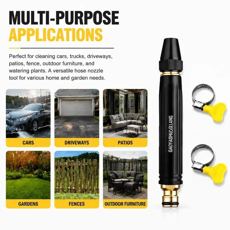 Heavy-Duty Metal Water Gun Nozzle 1-Pack, High-Pressure Car Wash Tool with 8 Adjustable Spray Patterns, Comfortable Thumb Flow Control, Universal Hose Connection for Outdoor Cleaning, Lawn Watering