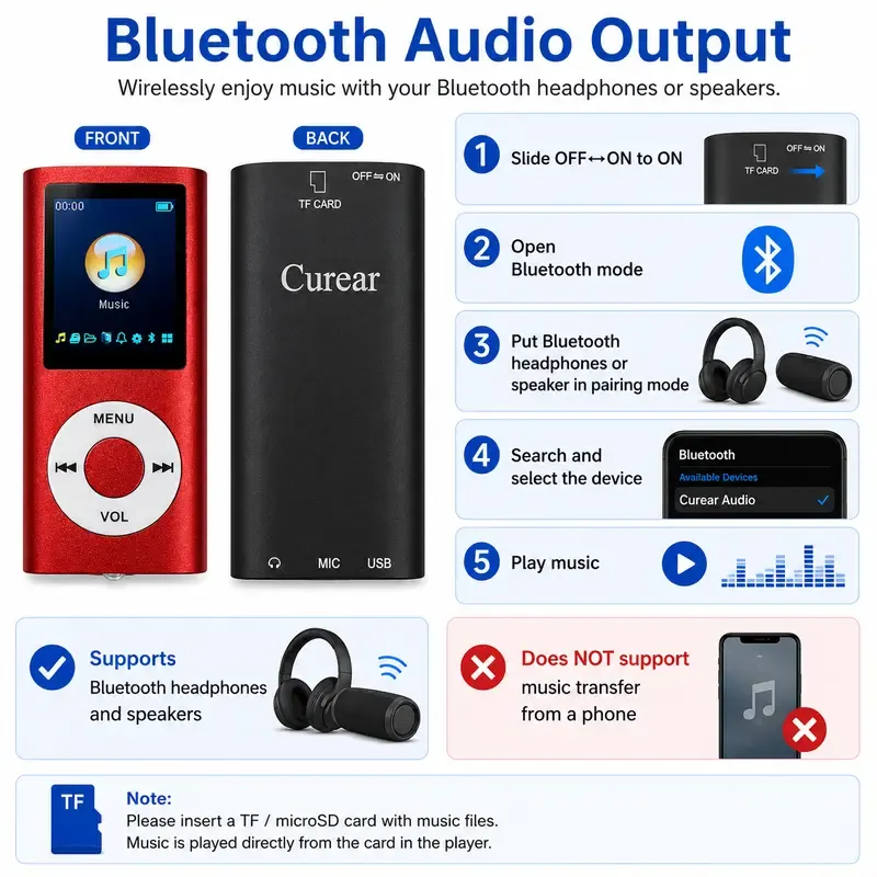 Compact Multi-Function MP3 Player - Portable Digital Audio Device with LCD Screen, No Built-In Memory (TF Card Not Included), Headphone Jack, Offline Playback, Audios Support, Headphones Compatible, Student Tools, Gifts for Adults Mens Gifts,familyfun