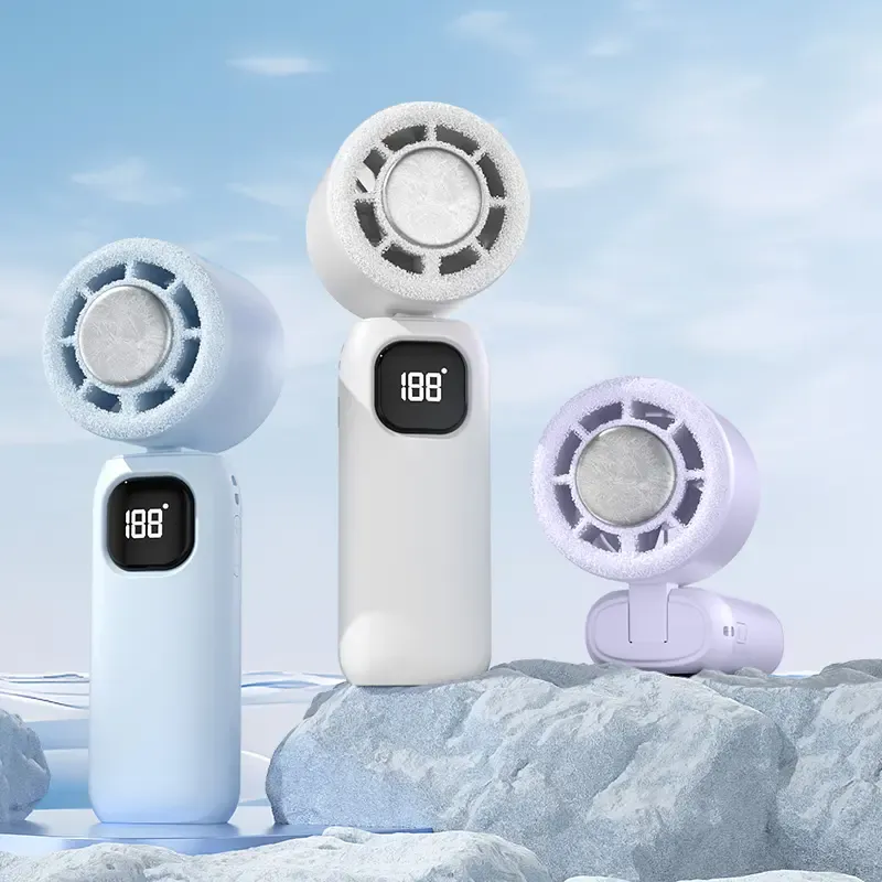 3-in-1 mini handheld fan, 199 levels of wind power and cooling function, compact and foldable 3-in-1 neck-table-handheld fan, pocket-sized design-This small fan is powered by a high-capacity 1800mAh battery