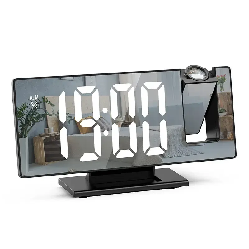 LED Digital Projection Alarm Clock - 7.8in Display, 180° Rotatable Projector, Black & White Light, Digital Dimmable Clock, Date & Week Display, Voice Control, 12-24H Format, Sleep Mode, USB Port, Home Bedroom Timekeeping Decor, Projection Clock,techvibes