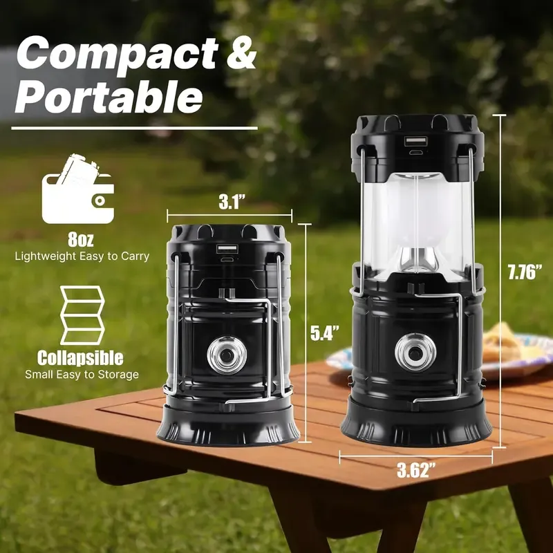 Collapsible Portable LED Solar Camping Lantern, Upgraded 360° Wide Lighting Emergency Light, Waterproof Solar & USB Rechargeable Flashlight, Practical Holiday Gift for Outdoor Camping Hiking Hurricane Power Outage