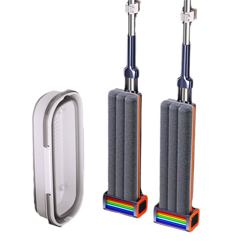 Set Bucket Stainless Steel Flat Mop and Long Handle, Multi-Surface Wet & Dry Floor Cleaning System, Durable Rotating Mop, with Cleaning Supplies and Tools for Kitchen, Bathroom, Living Room, Bedroom, and Toilet Dusting