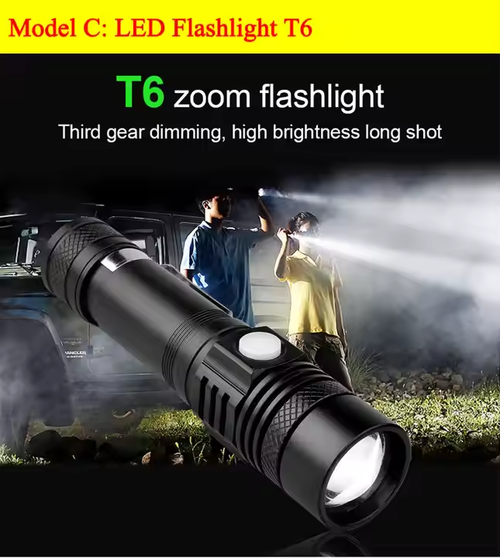 Diode Flashlight USB Rechargeable Flash Waterproof Scalable Portable Flashlight