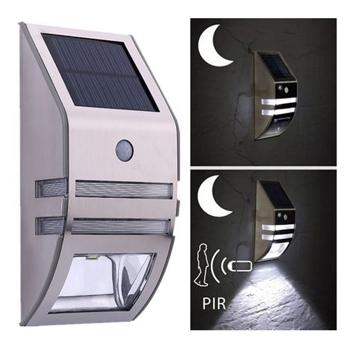 Solar 2LED Stainless Steel PIR Body Sensor Wall Light Stairway Aisle Lights