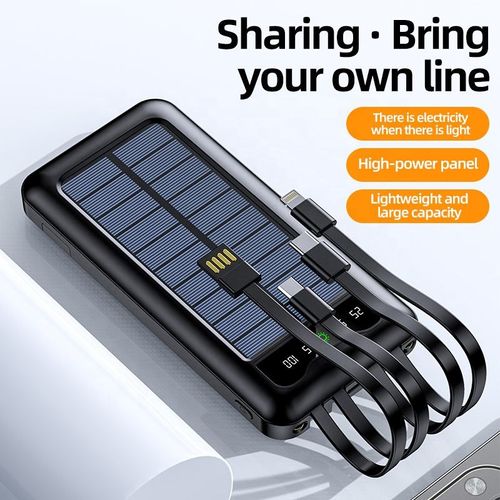 New Solar Mobile Power 10000 mAh Portable Mobile Charger with Built-in Cable Mobile Power for All Cell Phone OEMs