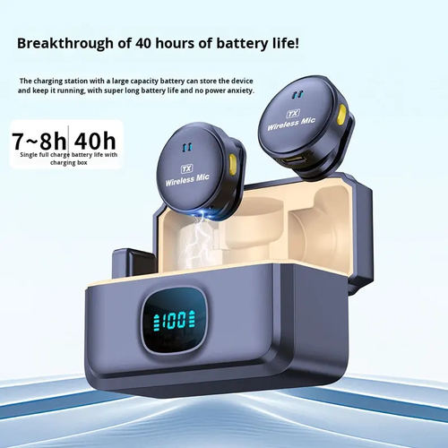 Q8 Wireless Lavalier Microphone System (Dual-Channel) with Charging Case — Long-Lasting Battery Life for Outdoor Live Streaming, Magnetic Attachment