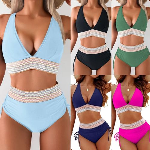 2024 High Waisted Tummy Control Color Block Bikinisets