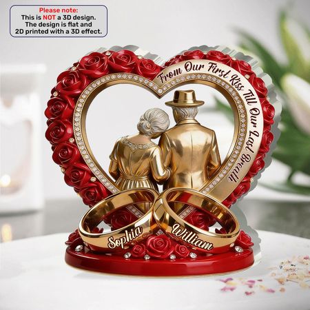 Personalized From First Kiss Till Last Breath Acrylic Plaque | Custom Name Rose Heart Couple Keepsake