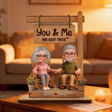 Personalized You & Me We Got This Elderly Couple Wooden Stand | Custom Name Love Keepsake