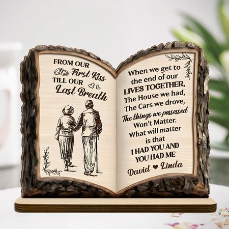 From Our First Kiss To Our Last Breath Love Journey Book - Personalized 2-Layer Wood Plaque With Flat Base