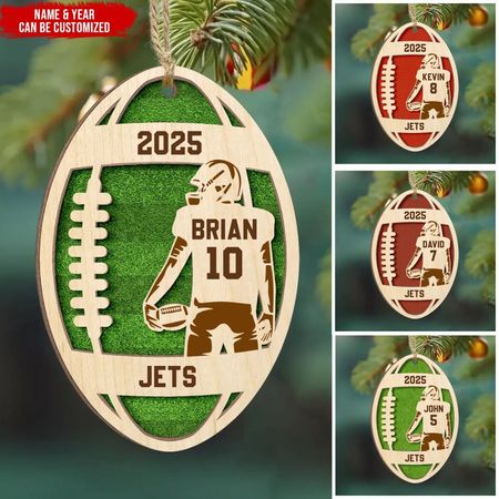 Football Player - Personalized Wooden Ornament