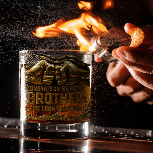 Congratulations on becoming my brother – Personalized sibling whiskey glass and bottle set