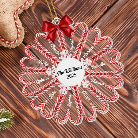 Seasonal Greetings With Candy Canes And Bow - Personalized Custom Acrylic Ornament, Christmas Gift