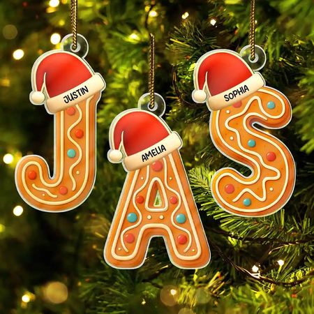 Festive Gingerbread Letters With Santa Hat - Personalized Custom Shaped Acrylic Ornament
