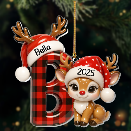 Festive Adorable Reindeer Christmas Alphabet - Personalized 1-Layer Acrylic Ornament