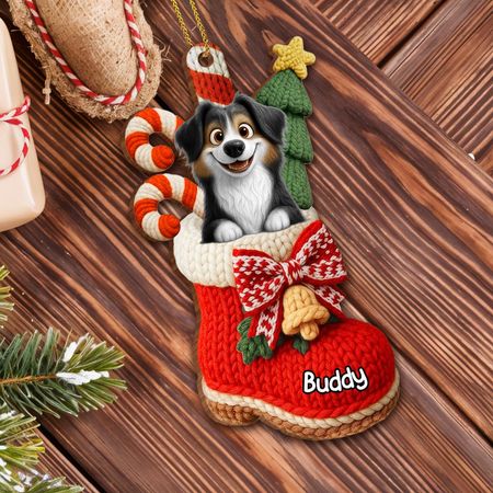 To My Beloved Companion, Christmas Stocking With Dog And Candy Canes - Personalized Custom Wood Ornament, Custom Shaped
