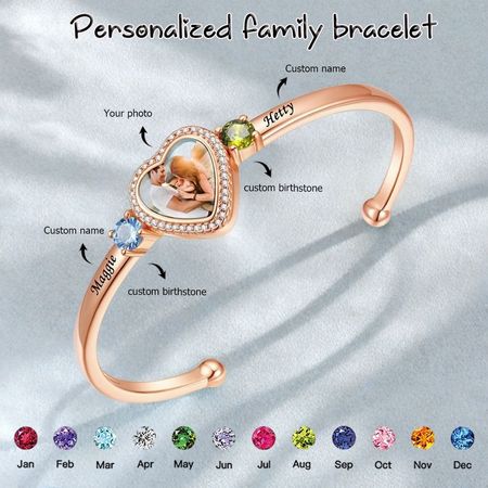 Custom Birthstone Bracelet With Name Photo Engraved Gift