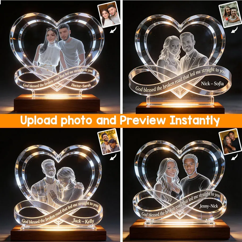 God Blessed The Broken Road - Personalized Couple Shaped Led Night Light