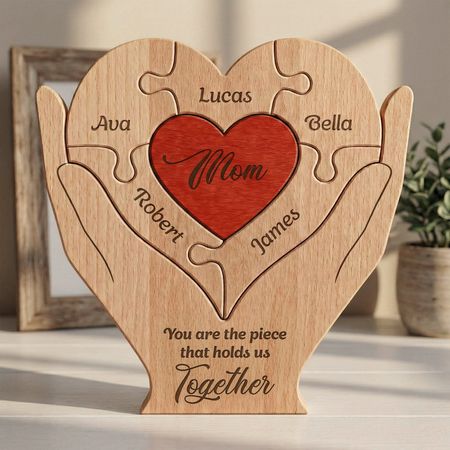 Mom, You Hold Us Together – Personalized Wooden Family Puzzle 🧩❤️