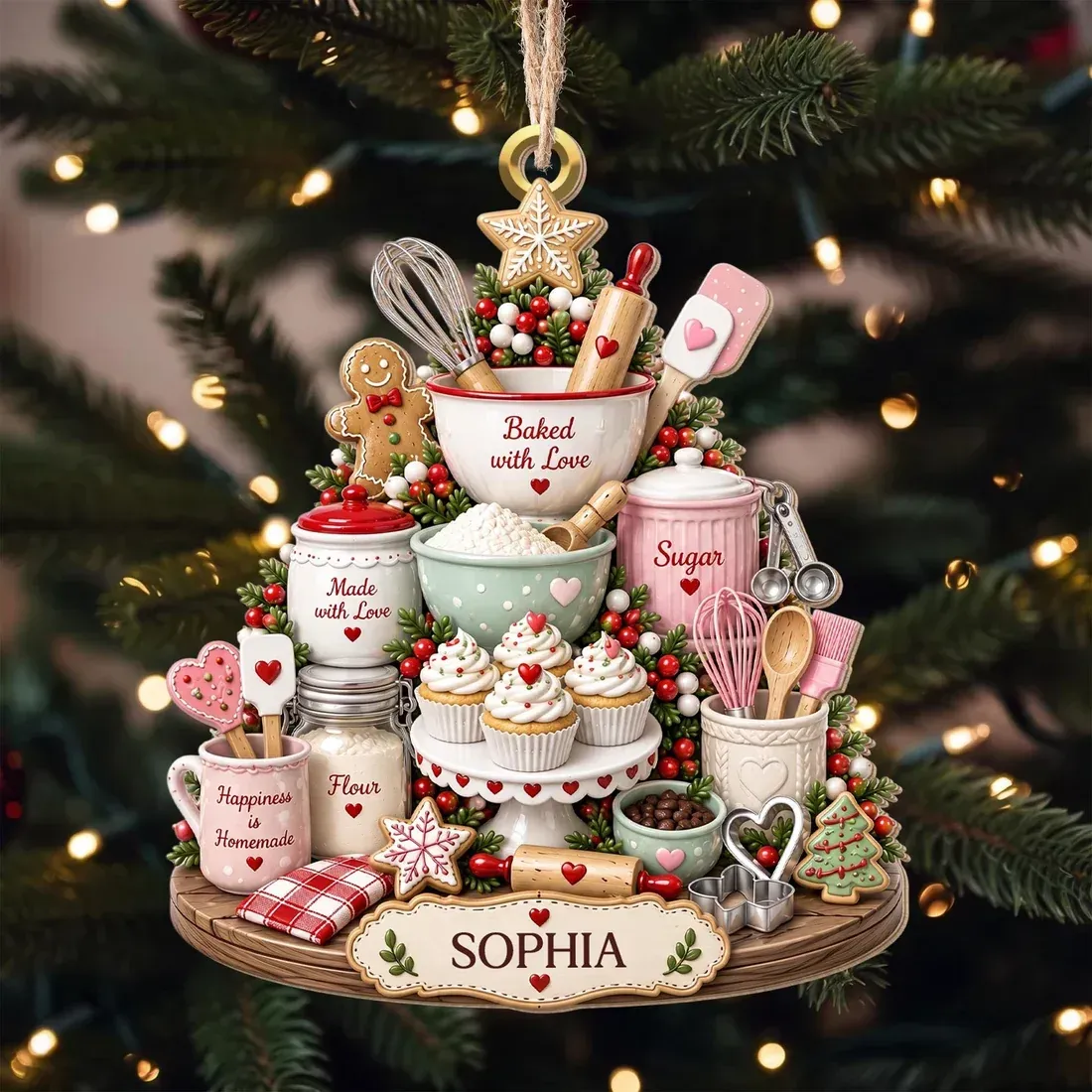 Custom Christmas decoration for the kitchen | Custom 3D Style Name Wooden Christmas Souvenirs