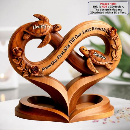Personalized Sea Turtle Couple Acrylic Plaque | From Our First Kiss Till Our Last Breath Infinity Heart Love Keepsake