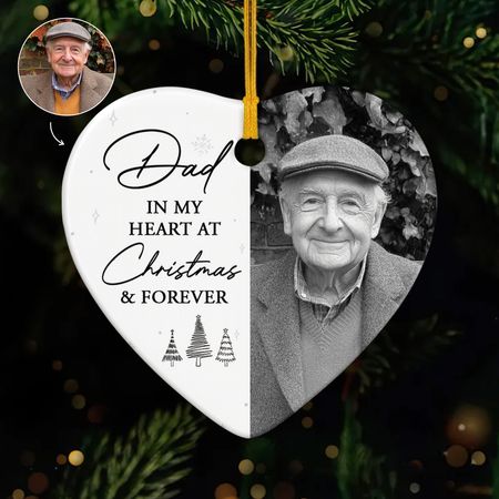 Personalised Memorial In Our Hearts At Christmas & Forever Photo Ceramic Ornament