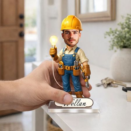 Personalized Electrician Caricature Acrylic Plaque | Custom Name Electrician Keepsake